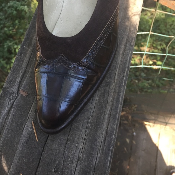 Paloma made in Italy brown leather and Swede pumps,HP 24 - Picture 6 of 9